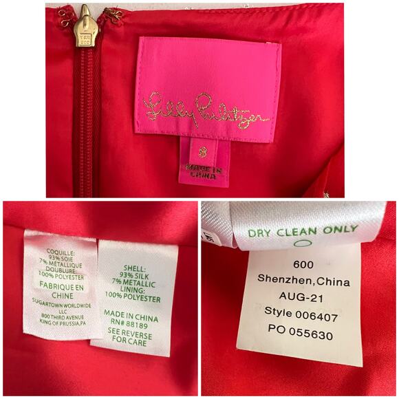 Lilly Pulitzer | Silk Cleme Red Gold Polka Dot Balloon Sleeve Shift Dress 8 EUC - Picture 11 of 13